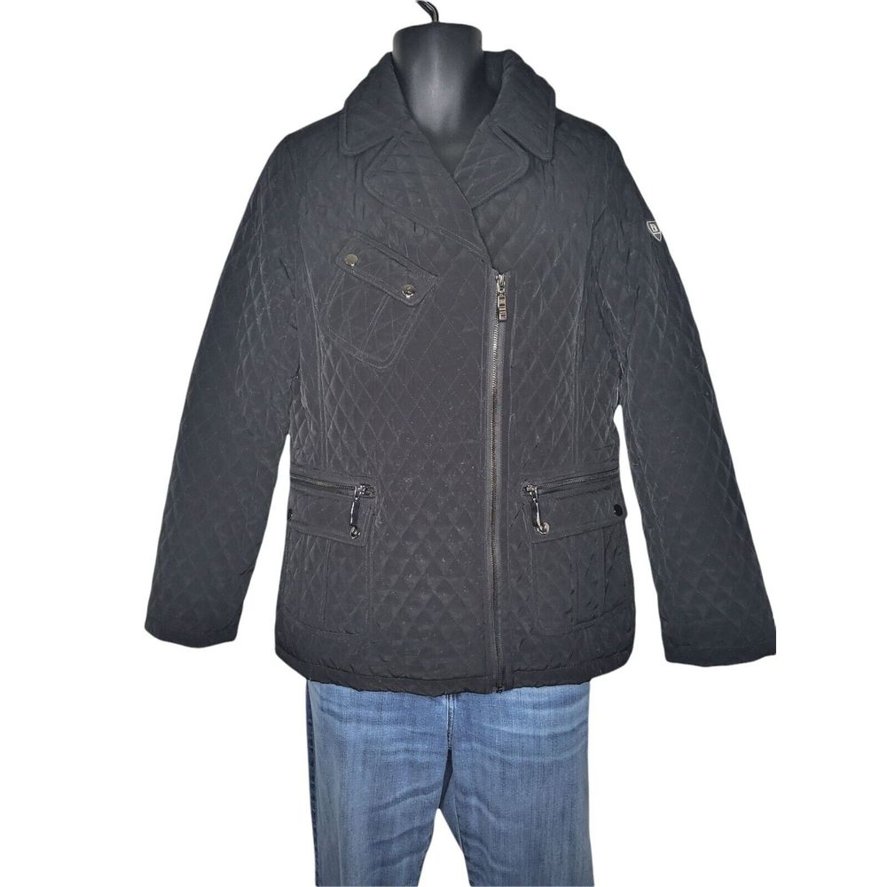Blanc Noir Peacoat Women Sz L Quilted Mesh Black Long Sleeve Winter Workwear